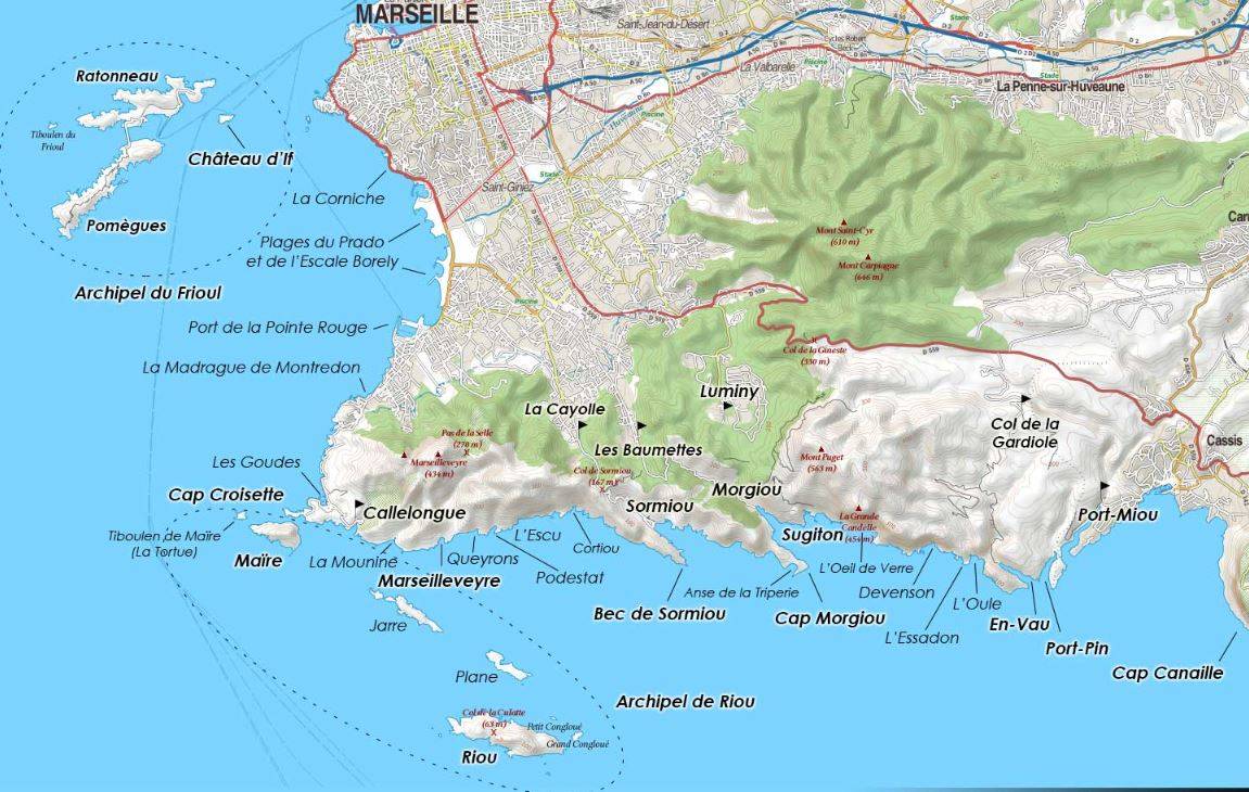 carte des calanques du parc national